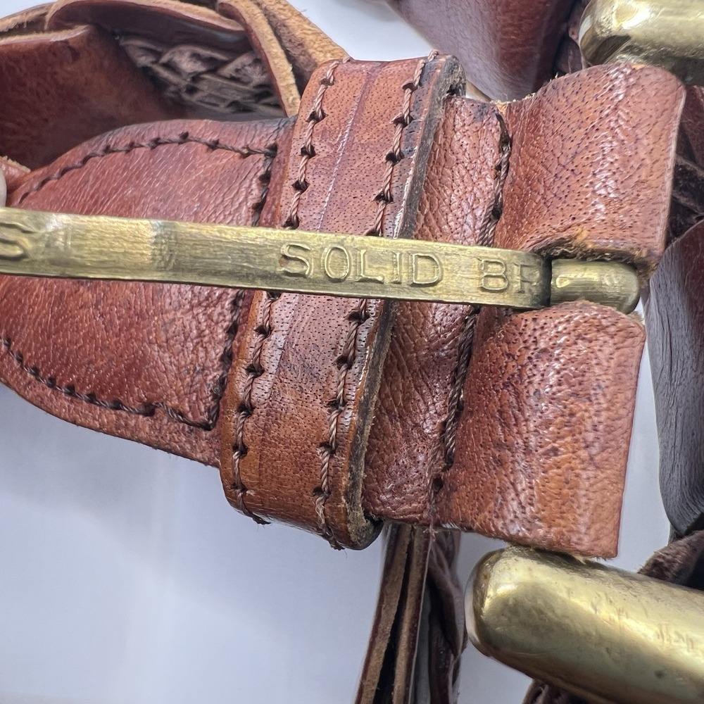 Braided Leather Link Belt Brass Buckle Small Brown Boho Western Festival - Picture 5 of 8